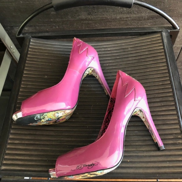 Ed Hardy peep toe 4.5" heels size 6 - Picture 5 of 9